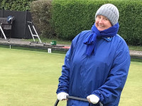 Woman with a bowls pusher at the open day in May 2022